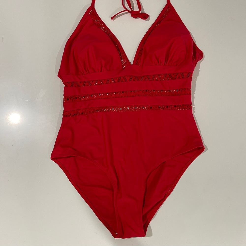 Red One Piece cut out Swimsuit